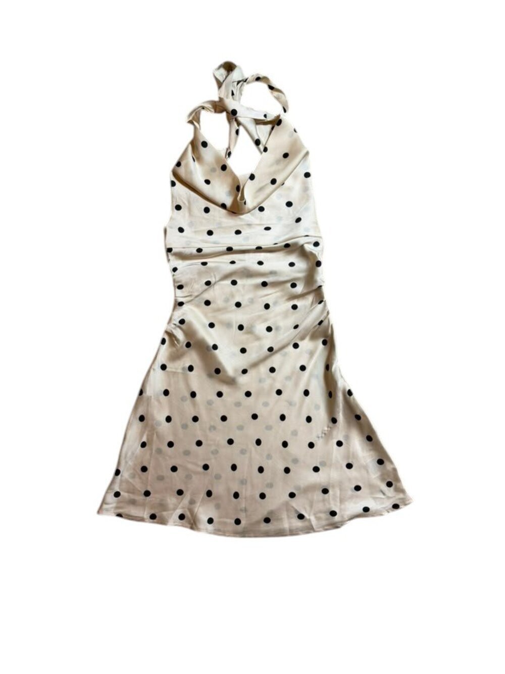 H&M Divided Polka Dot Mini Dress Women's Small Cream Black Tie Back Dress